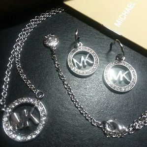 Michael Kors Silver Necklace and Earrings Set